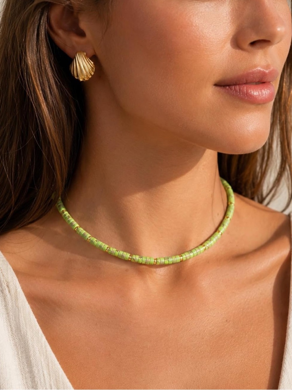 Natural Green Gemstone Bead Choker Necklace